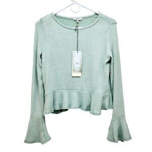 Iris Los Angeles Mint Green Bell Sleeve Peplum Knit Top Womens Size M